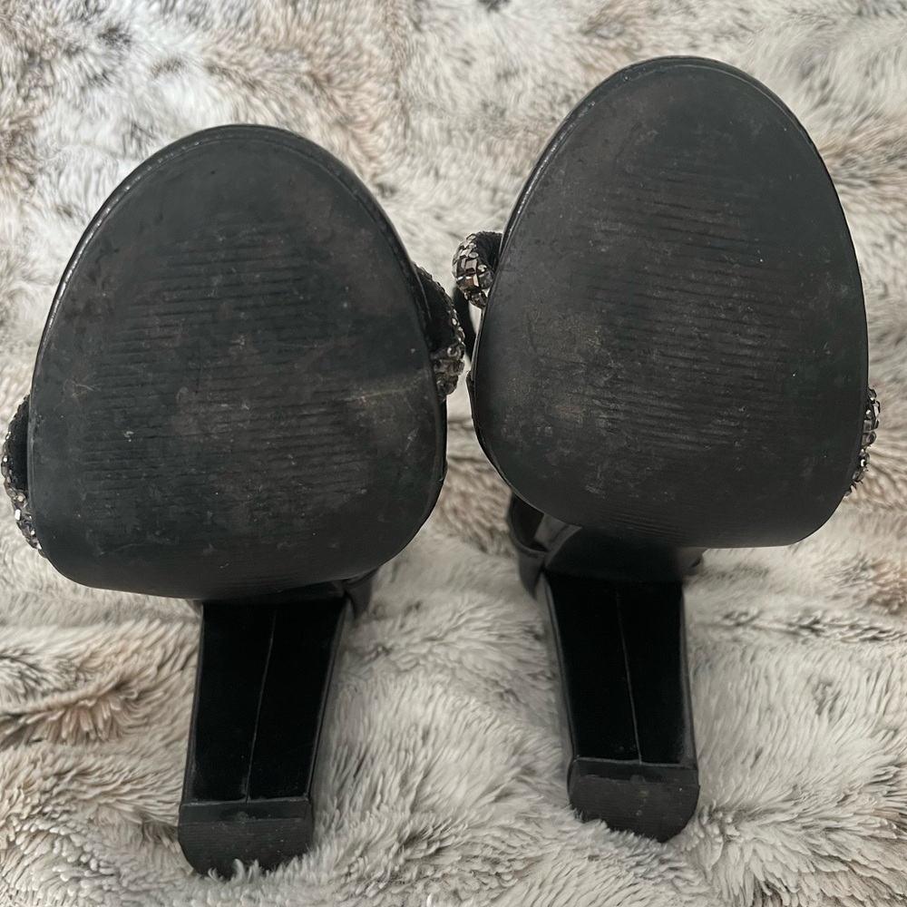FEMI Black Gunmetal grey rhinestone scrappy heels - Picture 6 of 6